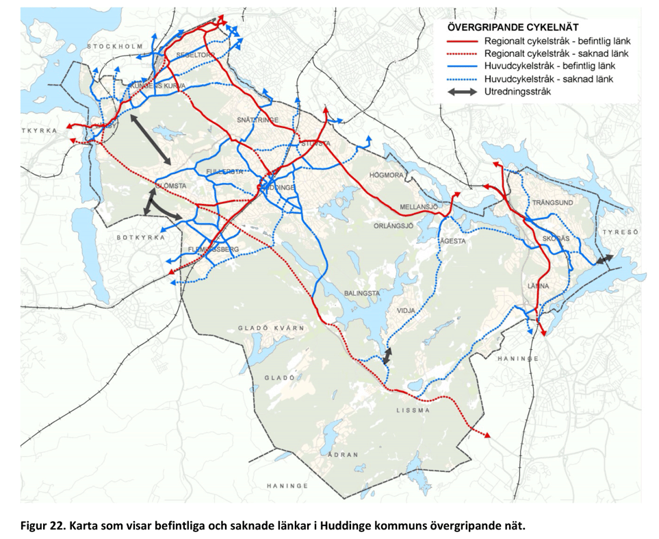 Karta cykelvägar Huddinge